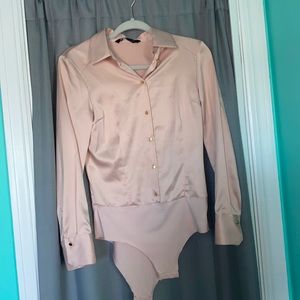 pink silk button down bodysuit zara